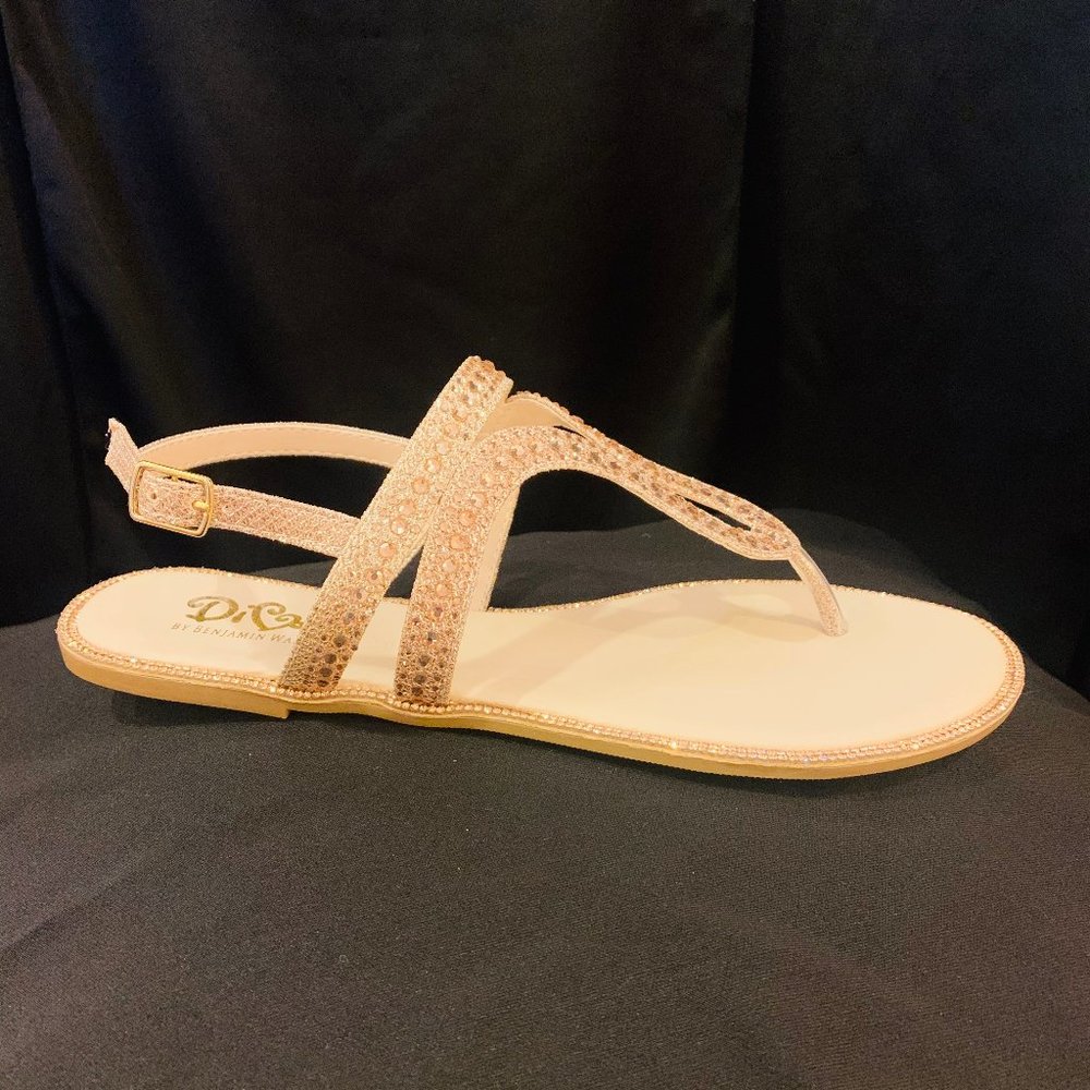 Diva Champagne flat sandal with rose gold crystal